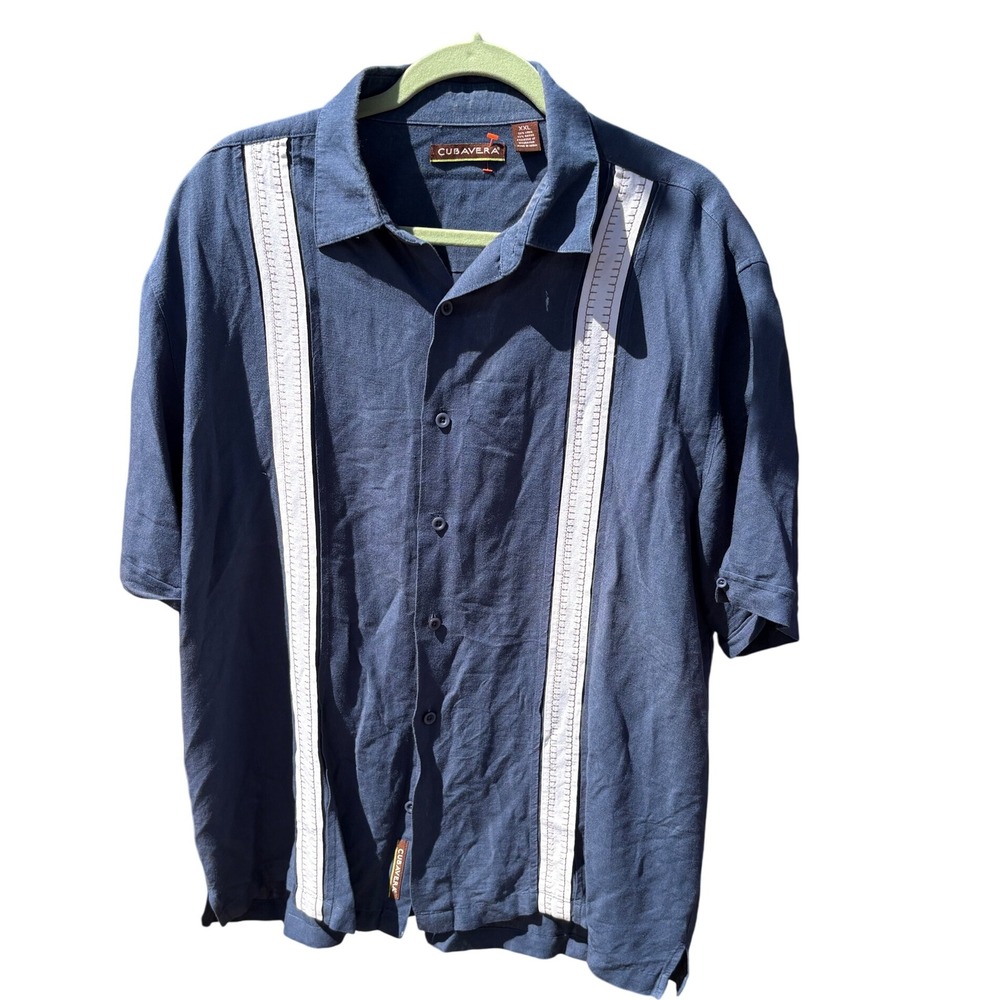 Cubavera XXL Men's Blue Linen Blend Guayabera Cuban Camp Button Down Shirt